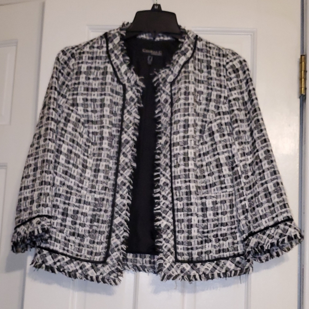 CONRAD C COLLECTION Women's Open Front Tweed Black and White Blazer 4